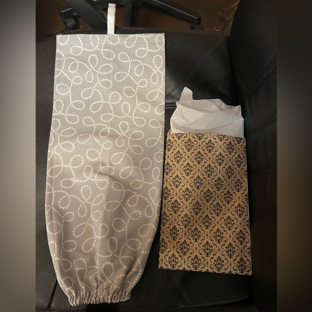 New! Handmade Gray Patterned Grocery Bag Holdef with Gift Bag and Tissue